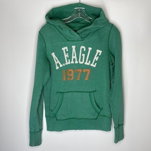 American Eagle Green Hooded Sweatshirt Y2K Medium - Picture 1 of 6